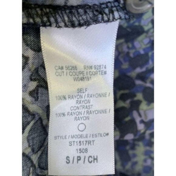 Splendid V-Neck Popover Top S Snakeskin Print Rayon Blouse Long Sleeve Blue Gree - Picture 6 of 8